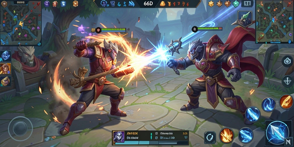Tampilan gameplay yang menegangkan di arena MOBA.