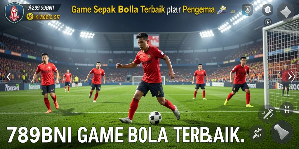 Tangkapan layar gameplay 789BNI menunjukkan aksi seru di lapangan sepak bola.