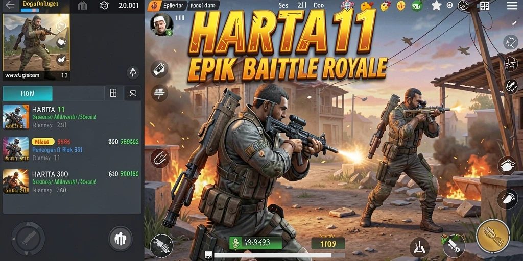 Screenshot HARTA11 menampilkan aksi pertarungan sengit dalam game Battle Royale.