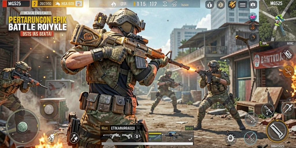 Tampilan permainan MG525 saat pertempuran Battle Royale.