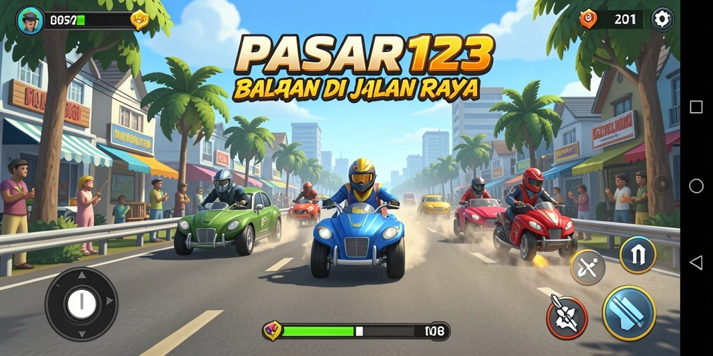 Tampilan gameplay PASAR123 dengan balapan mendebarkan di jalan raya.