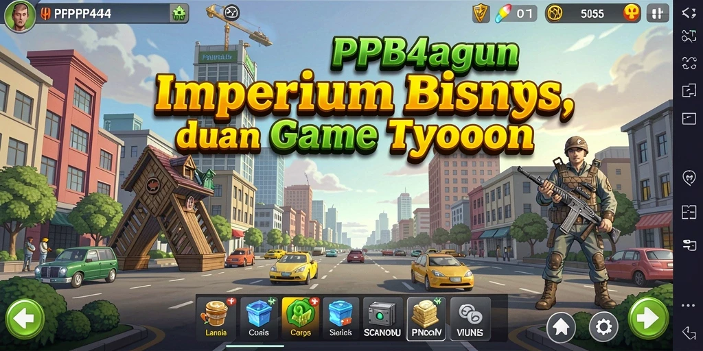 Tangkapan layar dari gameplay PP444 dengan elemen Tycoon yang menarik.