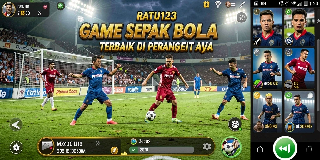 Tampilan gameplay menarik dari RATU123 di lapangan sepak bola.