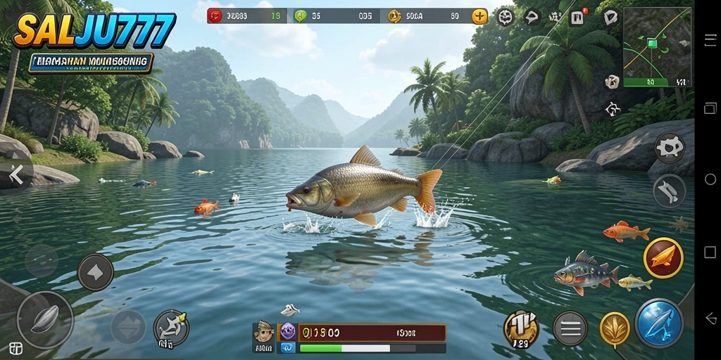 Screenshot gameplay SALJU777 dengan suasana memancing yang mendebarkan.