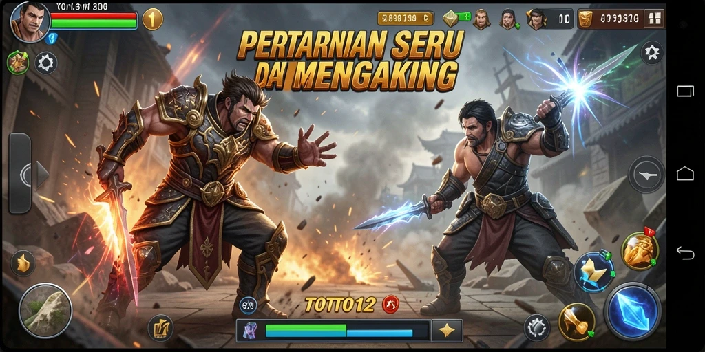 Tampilan gameplay TOTO12 saat bertarung dengan karakter unik.
